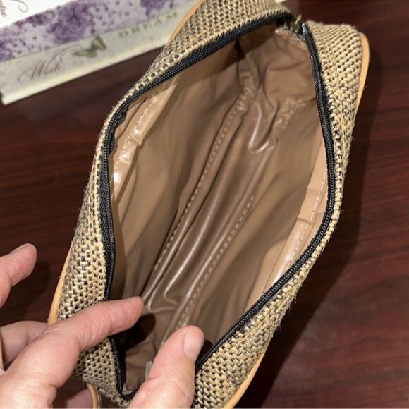 SAKS FIFTH AVE MEN’S TAN BLACK BURLAP LEATHER COMBO DOPP KIT TOILETRY BAG - Picture 9 of 9